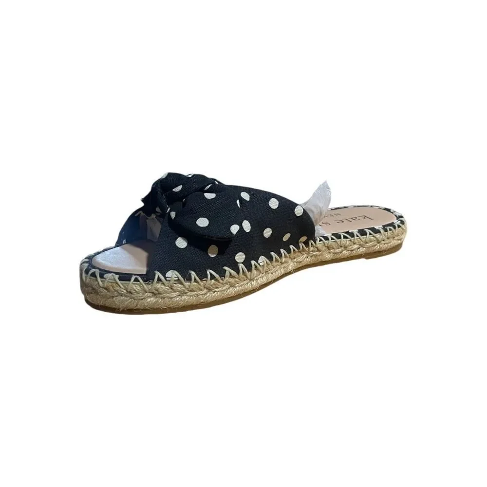 Kate Spade New York Saltie Shore Women Espadrille Sandals Black Polka Dot 7